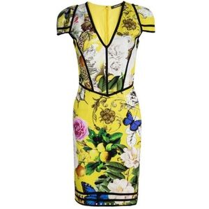 Roberto Cavalli Yellow Printed Cap Sleeve
V- Neck Dress